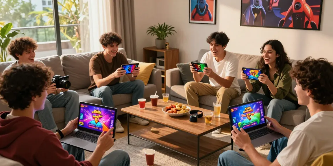 Engaged players enjoying slot7000 gaming experience with friends in a cozy setting.