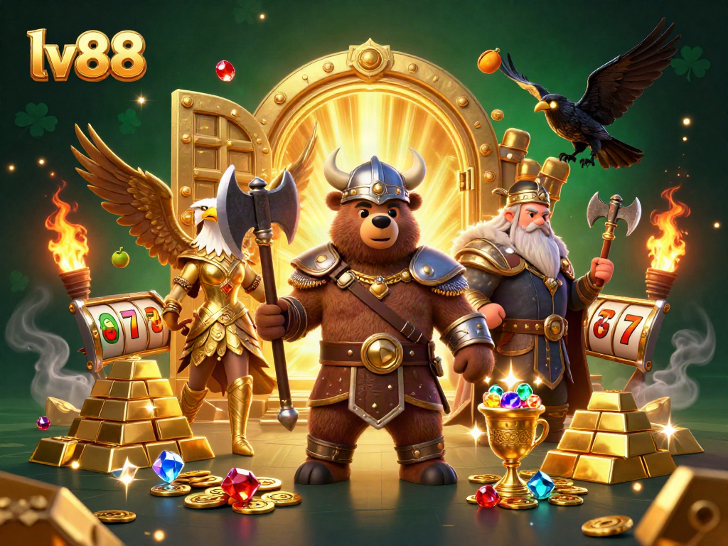 Experience thrilling moments at lv88 with a Viking berserker and golden treasures in a rich 3D illustration.