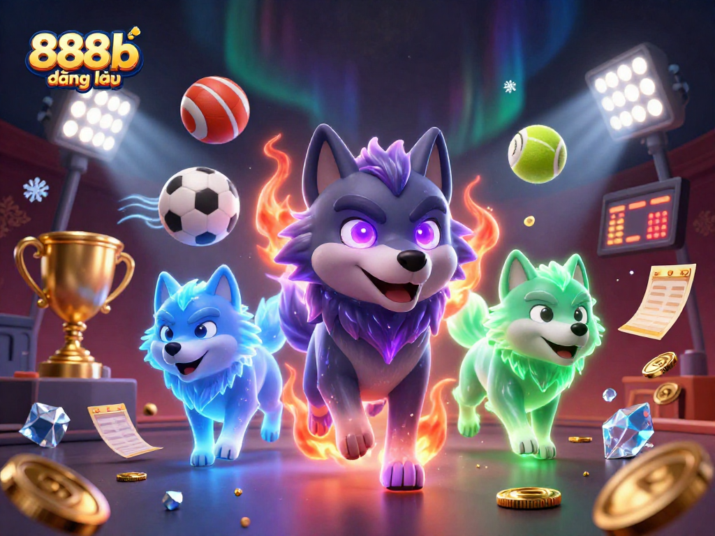 Experience 888b đăng nhập with dynamic sports elements featuring ghostly wolves and vibrant casino action.