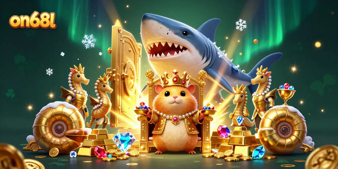Experience the excitement of on68l with a fierce hamster king amidst treasure and royal guards in a vibrant 3D casino scene.