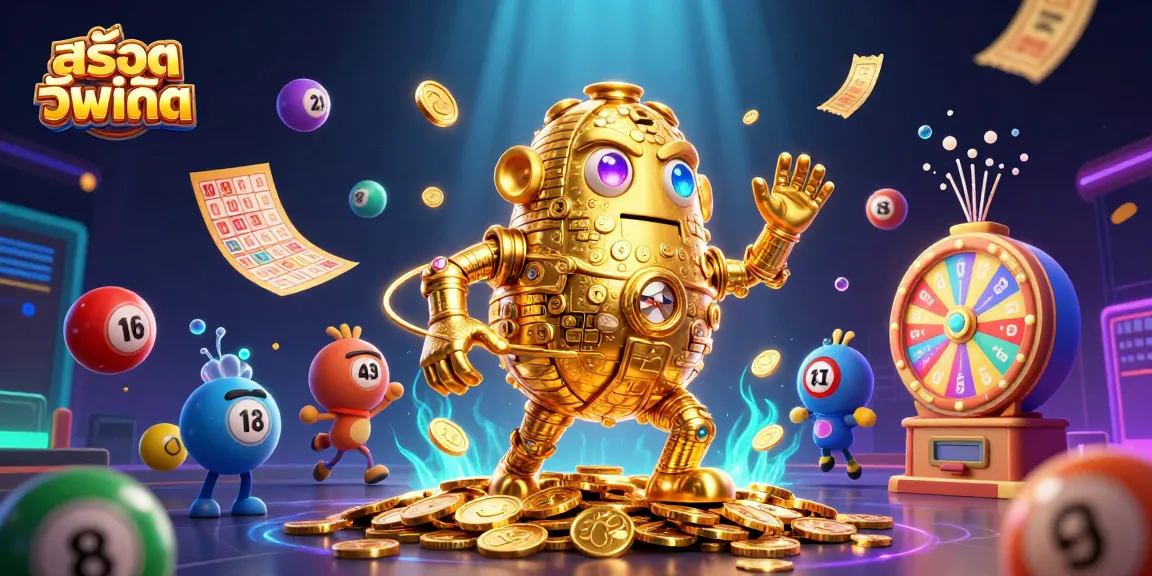 Play สล็อตอัพเดท and discover exciting prize wheels and colorful lottery balls in a vibrant casino scene.