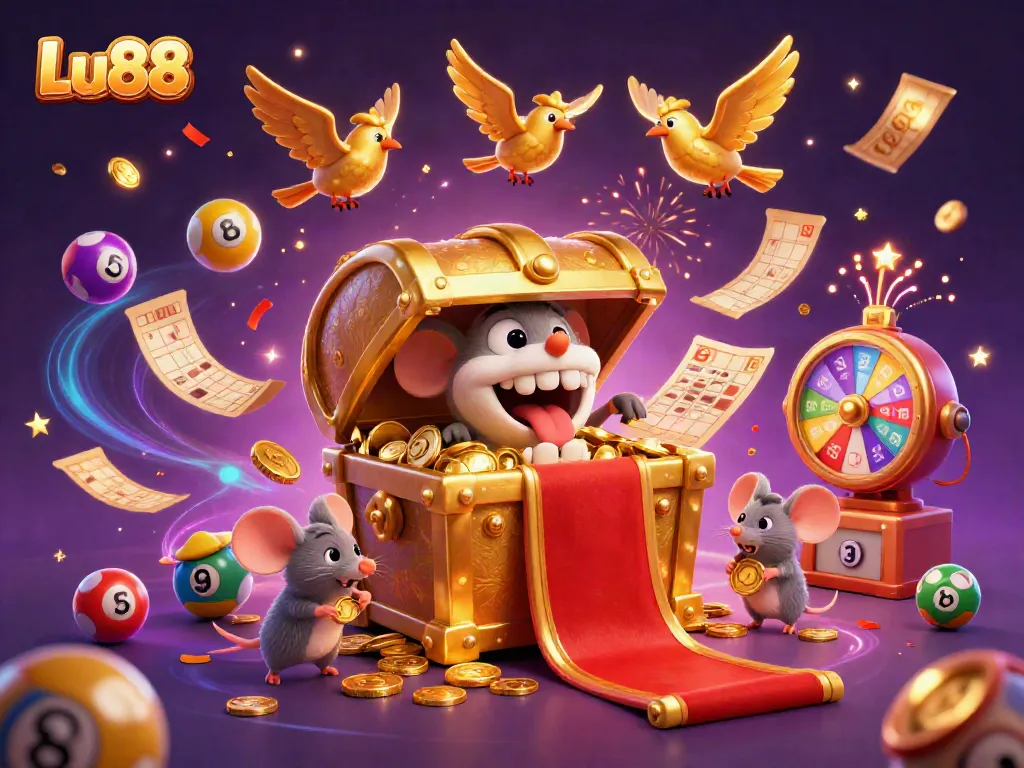 Experience thrilling wins at Lu88 with colorful lottery elements and vibrant casino scenes.