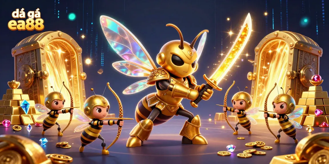 Experience the excitement of đá gà ea88 as golden hornets battle in a vibrant arena filled with treasures.
