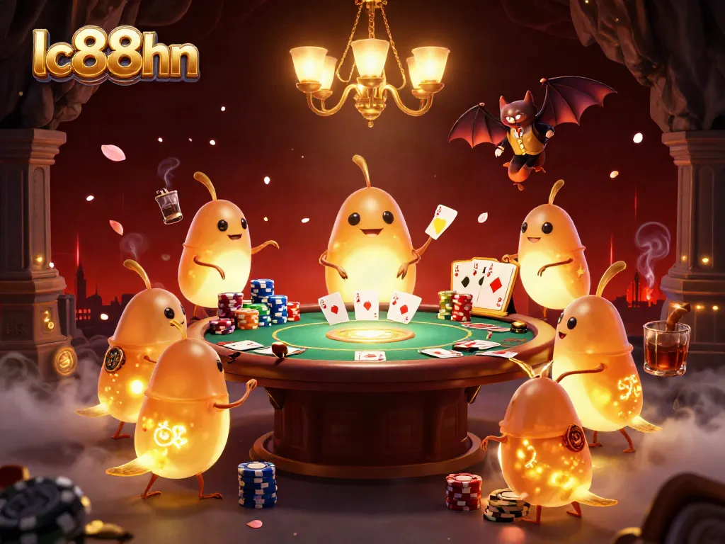 Light up your luck at lc88hn's cave casino with glowworms and poker elements.