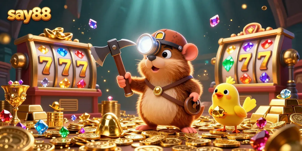 Experience the thrill of say88 with a lively casino scene featuring treasure, jackpots, and vibrant characters.