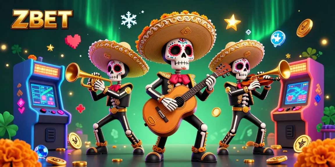 ZBET brings excitement with a vibrant mariachi band, colorful casino elements, and engaging arcade visuals.