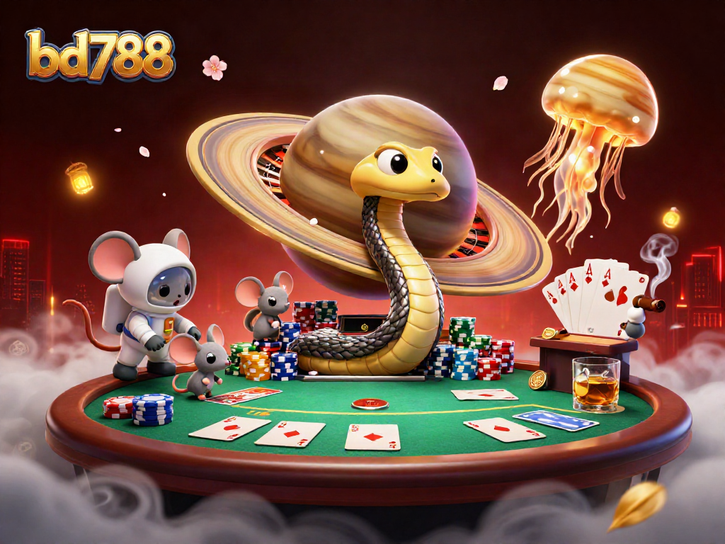 Experience thrilling bets with bd788's whimsical 3D casino scene of cosmic gambling and vibrant action.