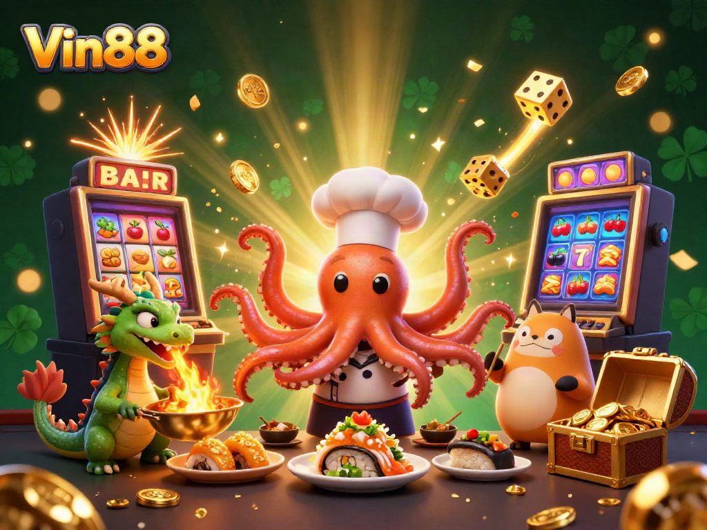 Experience thrilling gaming moments at Vin88 with interactive characters and casino elements.