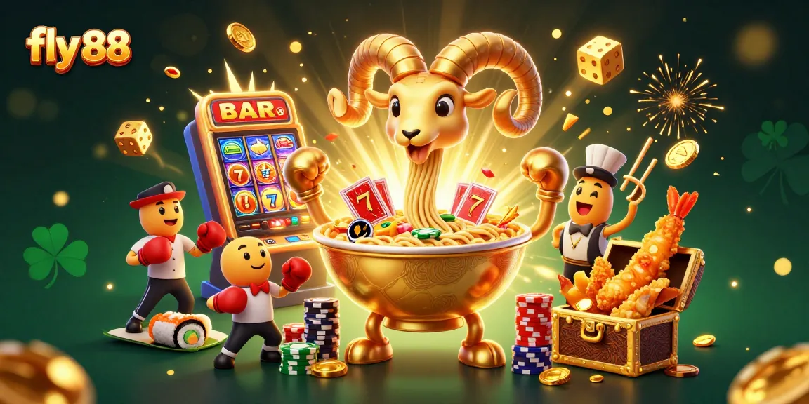 Experience thrill with fly 88's vibrant 3D casino illustration showcasing exciting games and dynamic elements.