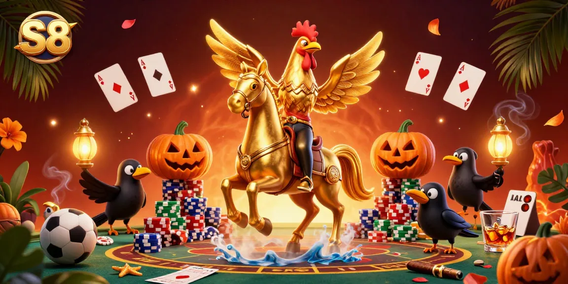 S8 enhances the excitement of betting at a vibrant casino with a golden rooster character.