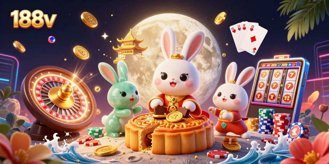 Experience thrilling games with 188v's vibrant online casino featuring a moon rabbit scene.
