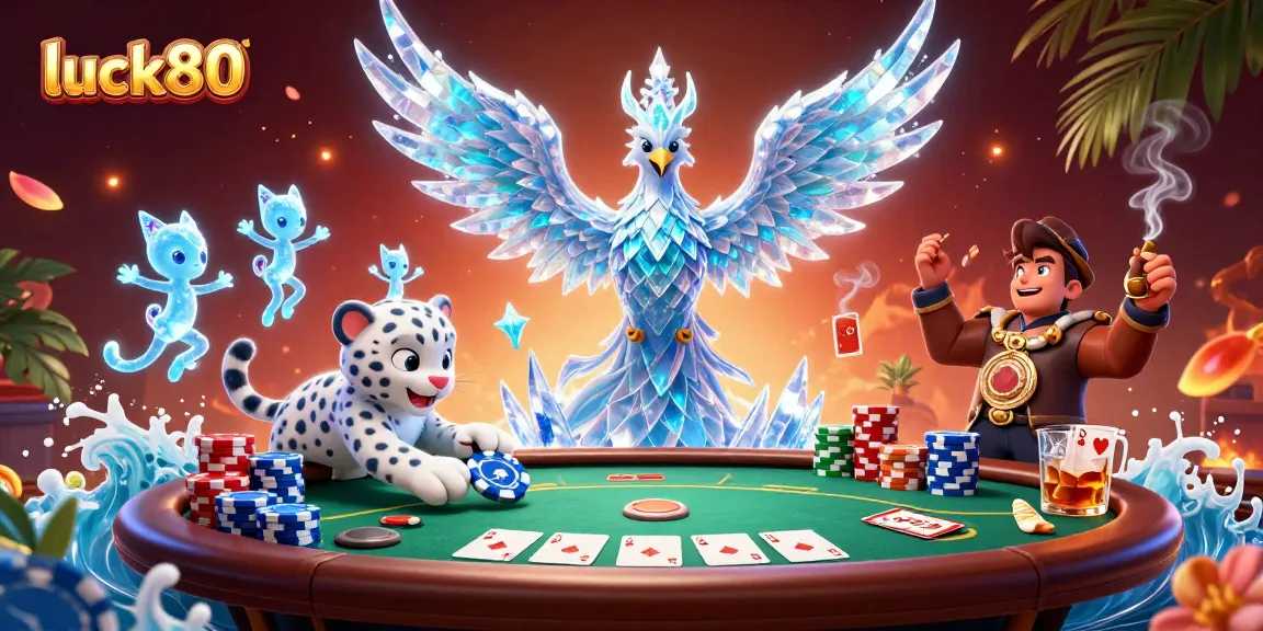 Experience exciting gaming moments with luck80 featuring a vibrant poker scene and whimsical characters.