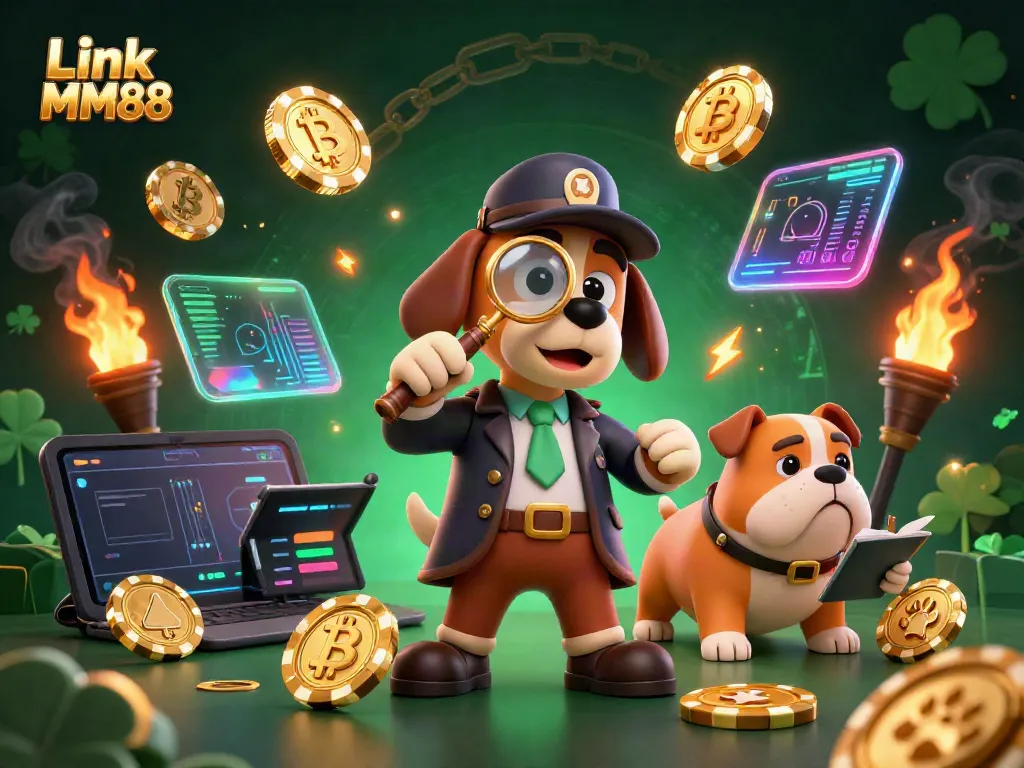 Win big with the engaging Link MM88 logo showcased in a vibrant casino scene.