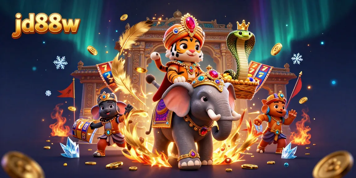Experience thrilling gaming with jd88w, featuring a vibrant maharaja tiger and jewel-encrusted elephant.