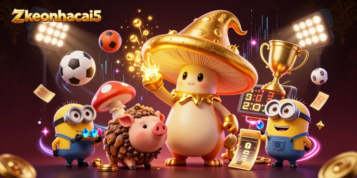 Engage in winning strategies at zkeonhacai5 with a golden mushroom wizard and sports betting excitement.