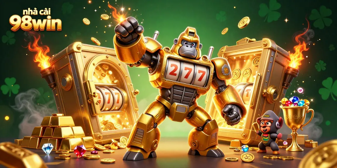 Experience the excitement at nhà cái 98win with dynamic casino gaming and a golden gorilla mech.