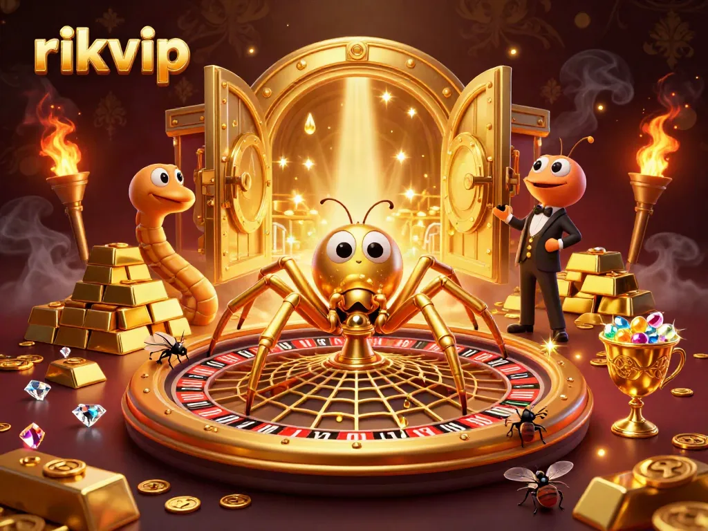 Bet using rikvip's gambling features in a vibrant, animated casino scene.