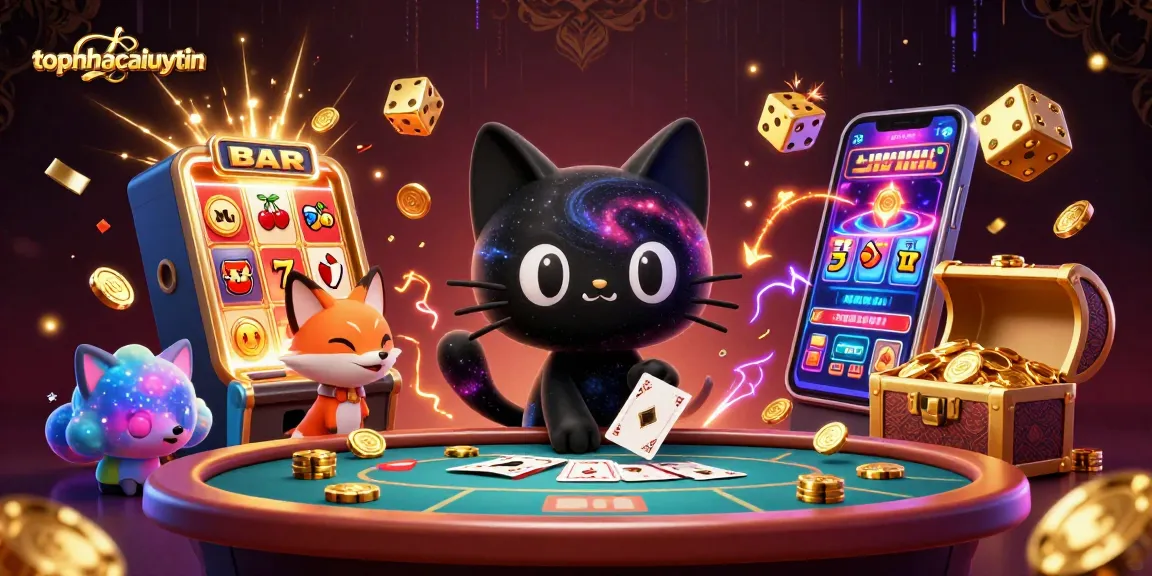 Spin and win with topnhacaiuytin at a cosmic casino featuring a black hole cat and a nebula fox.