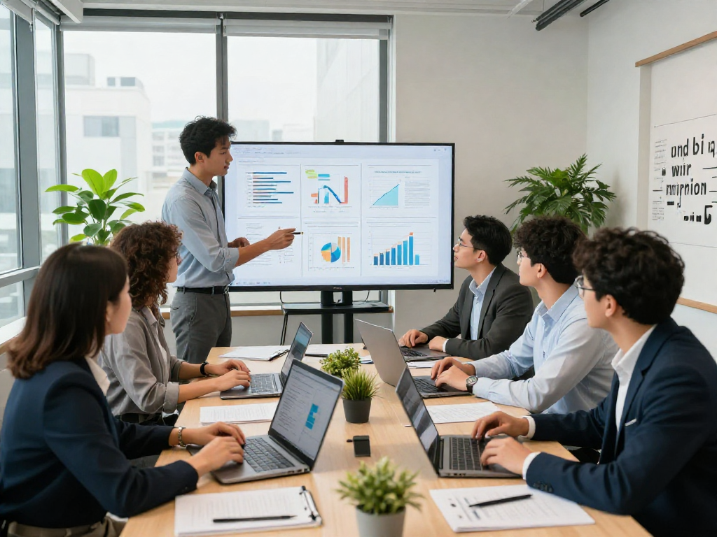 Professionals collaborating on IDXSTAR strategies in a contemporary office setting