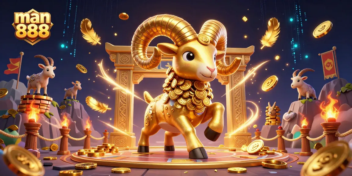 Experience excitement with man 888 as the golden ram charges through a dynamic casino arena.