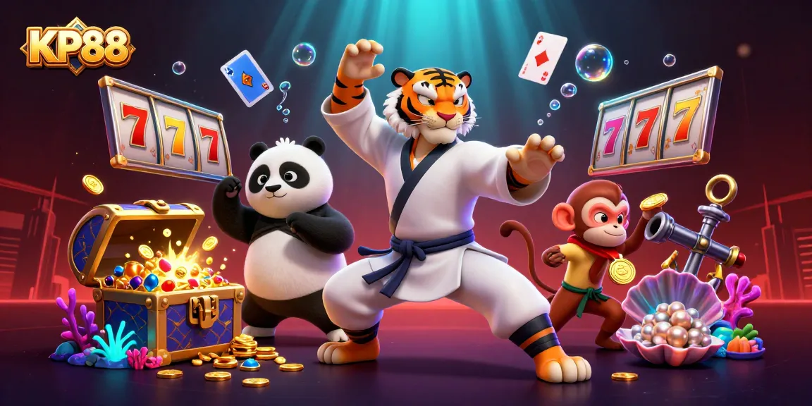 Experience KP88's vibrant gaming scene with animated characters and slot elements in a rich underwater setting.