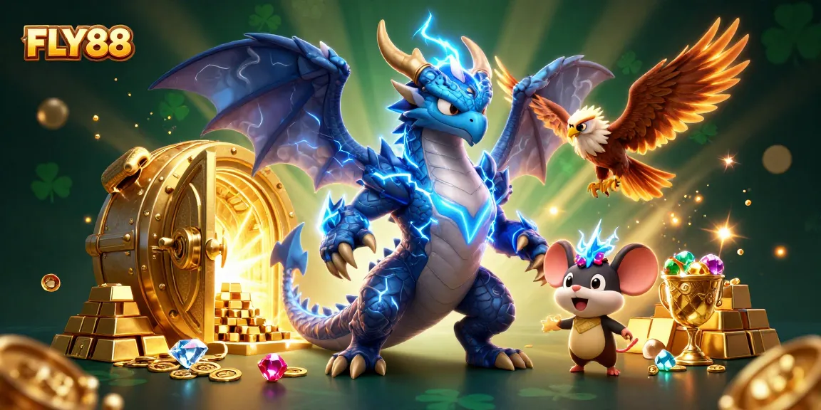 Experience thrilling games at FLY88 with electric characters and gold treasures bursting in 3D