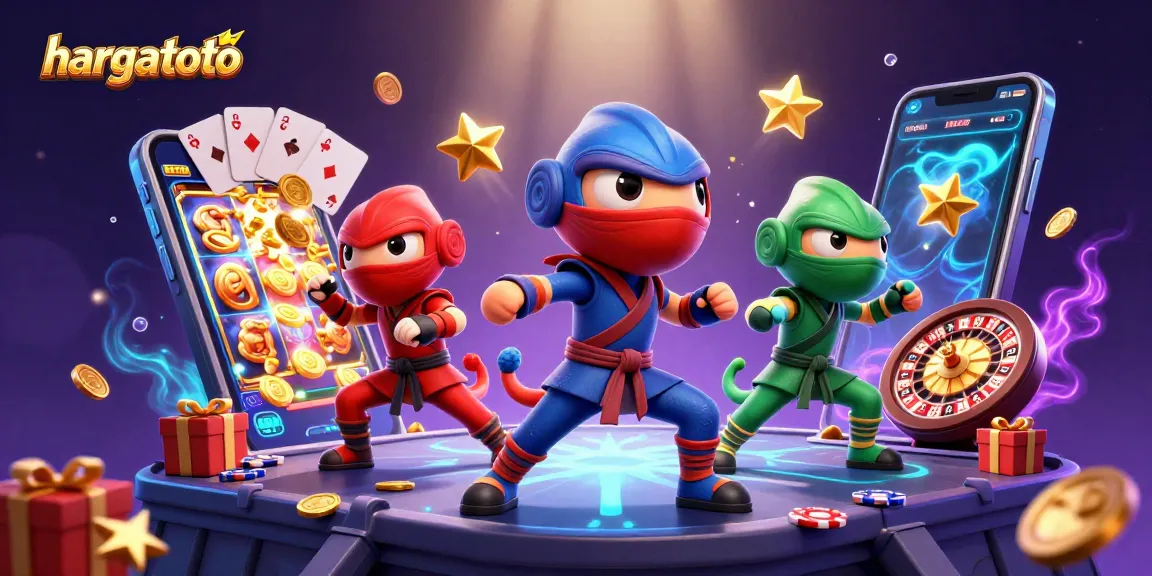Experience thrilling gameplay with hargatoto as vibrant chameleon ninjas perform exciting moves around a colorful slot game.