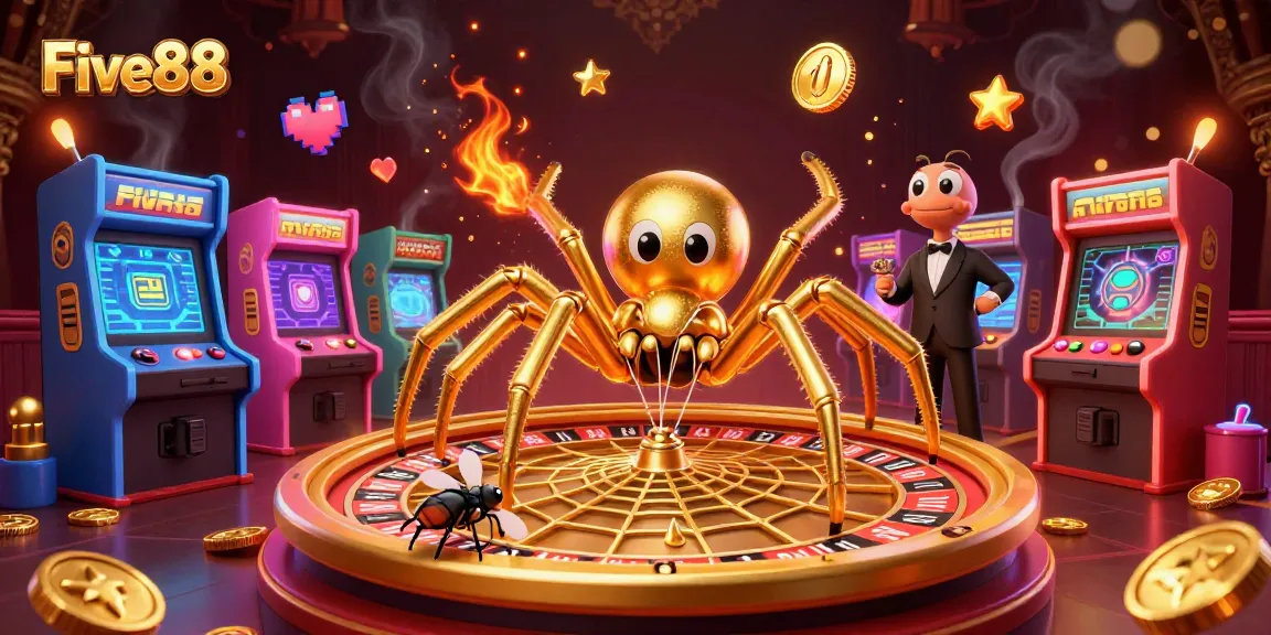 Five88 reveals engaging casino excitement with a golden spider spinning a roulette web.