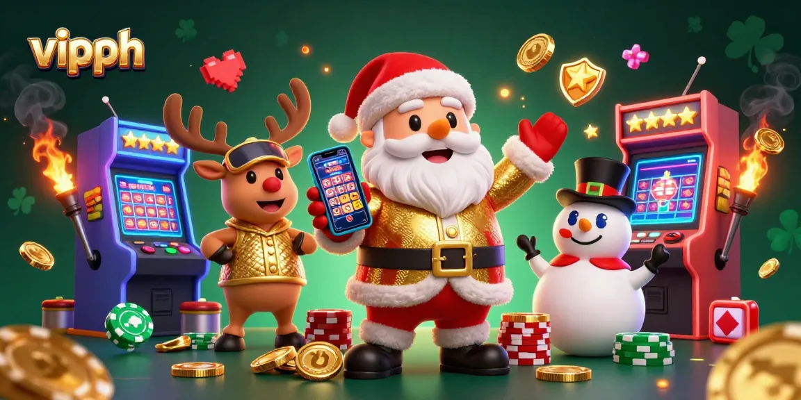 Experience the thrilling world of vipph with Santa celebrating jackpots in a vivid 3D casino scene.