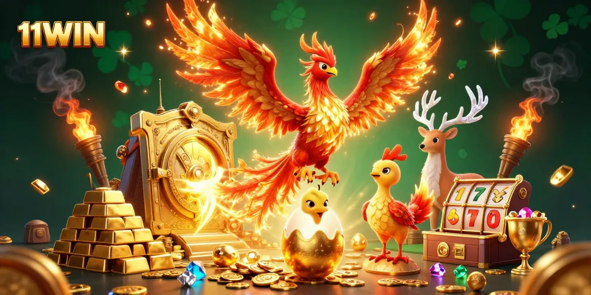 Engage in winning opportunities with 11WIN's vibrant 3D casino illustration featuring dynamic elements.