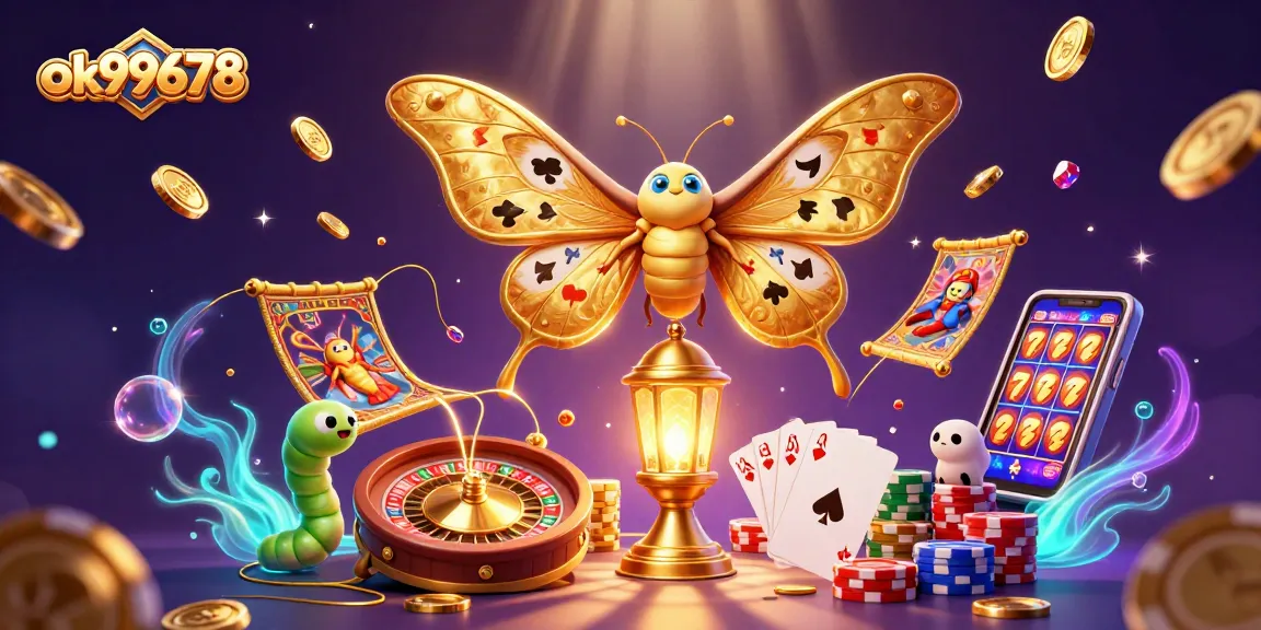 Experience the thrill at ok99678 with vibrant casino scenes under a majestic moth.