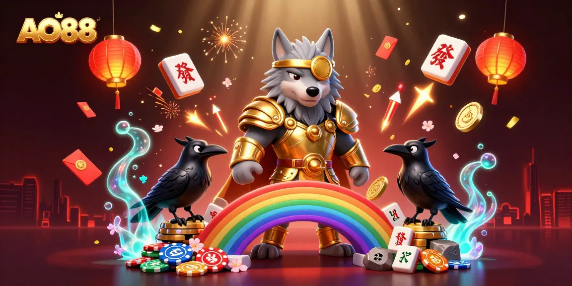 Engage with AO88's premium gaming experience amidst a vibrant 3D illustration of Norse mythology elements.