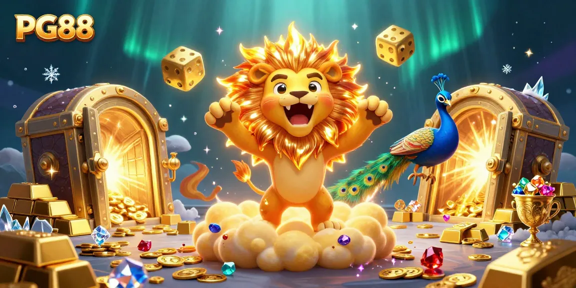 Experience thrilling wins at PG88 with vibrant casino characters amidst golden treasures.