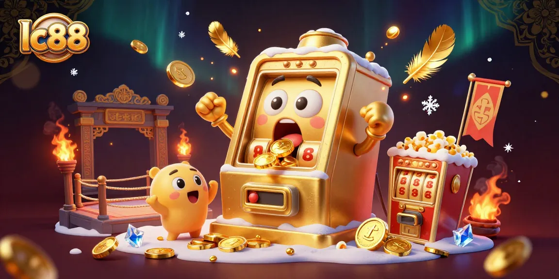 Spin the lc88 jackpot as the golden slot machine wins coins amidst festive celebration.