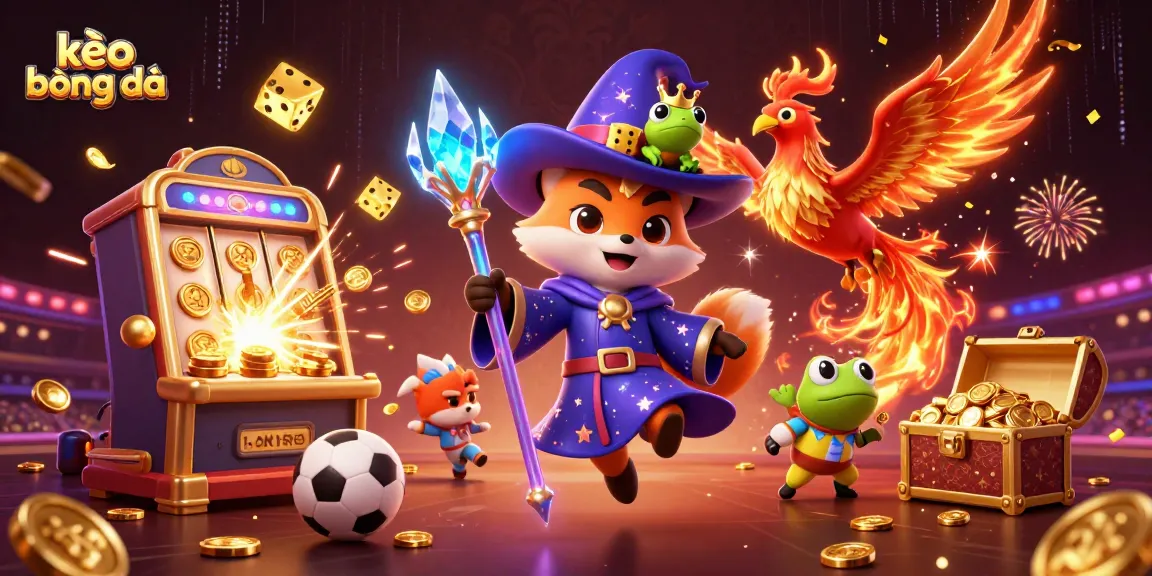 Experience thrilling kèo bóng đá action with dynamic sports betting scenes featuring a wizard fox, phoenix, and gold coins.