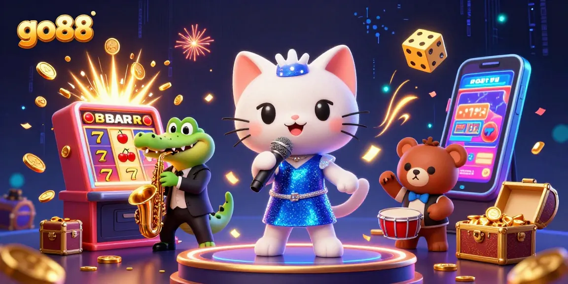 Experience the excitement of go88 as the jazzy characters perform among flashing slot machines and jackpots.