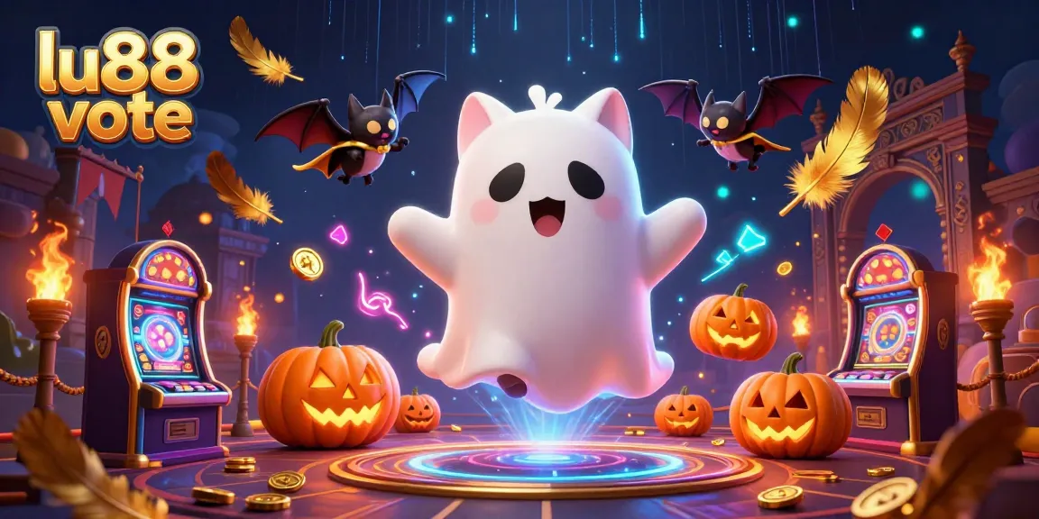 Join the fun at lu88 vote with a ghost cat and vampire bat in an entertaining casino scene.