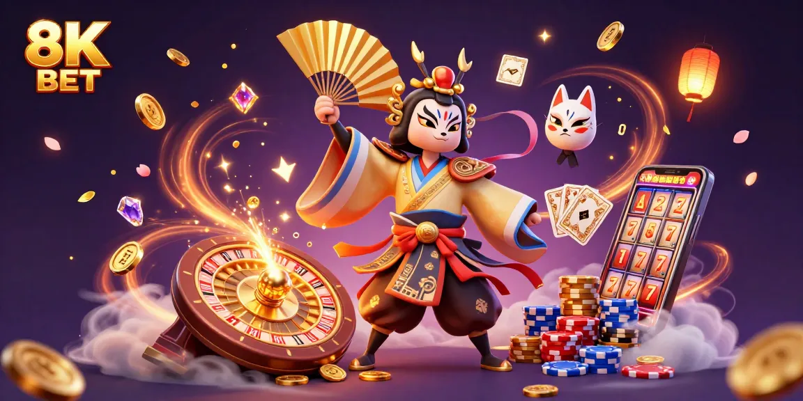 Experience the thrill of 8K BET with dynamic casino elements and vibrant characters in action.