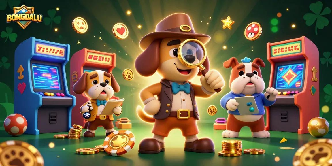 BONGDALU showcases a 3D detective and bulldog examining clues in a vibrant gambling scene.