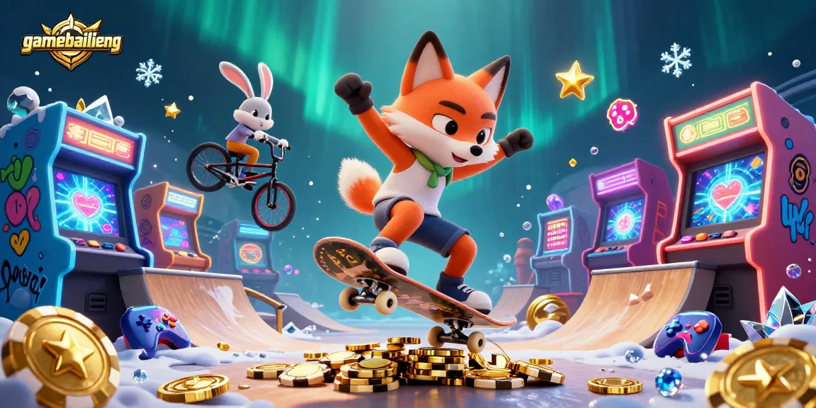 Experience thrilling gameplay with gamebailieng featuring a skateboarder fox and BMX rabbit in a vibrant casino setting.