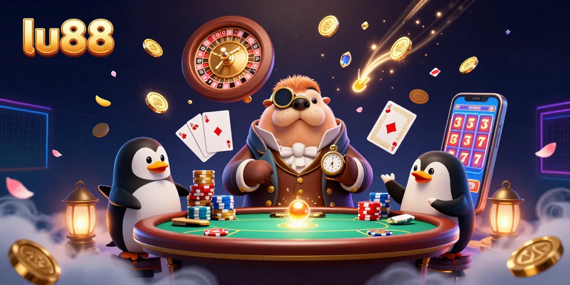 Experience exciting gameplay at lu88 with a jolly walrus, sophisticated penguin dealer, and pufferfish player.
