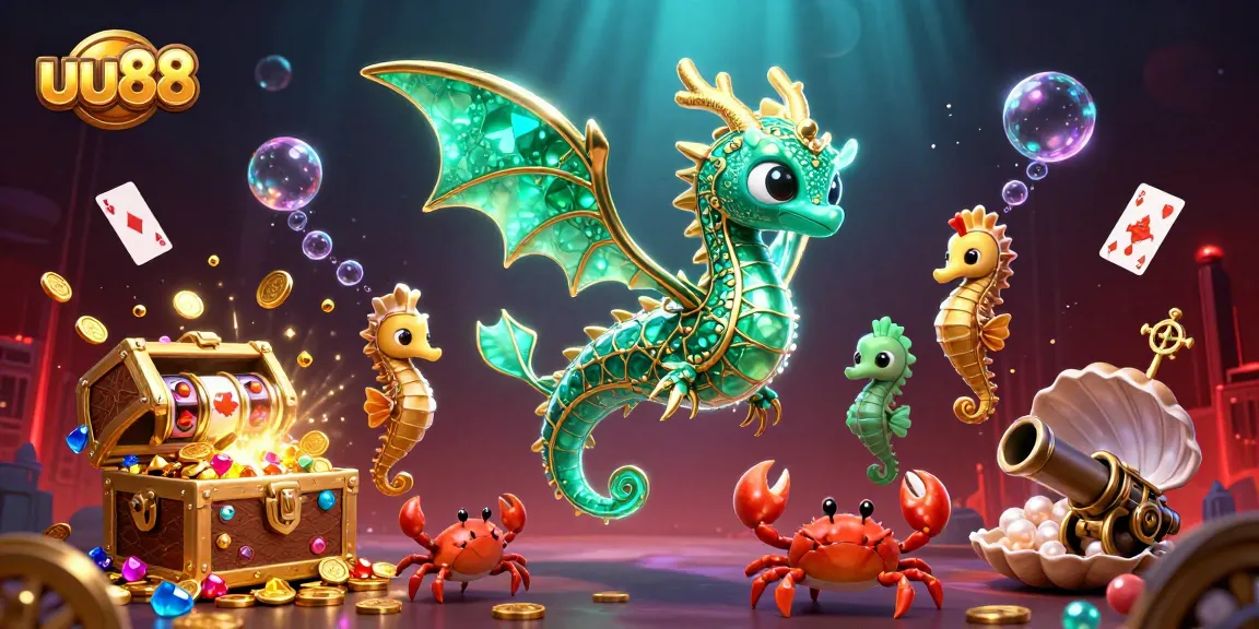 uu88 presents an engaging scene with a sea dragon and vibrant gaming elements, capturing the excitement of online gambling.