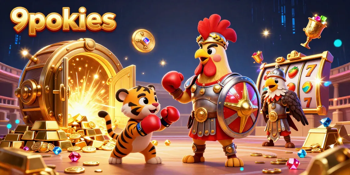 Spin big wins with 9pokies in this vibrant 3D casino illustration art.