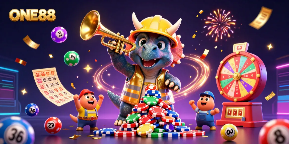 Experience thrilling gaming adventures at ONE88 with vibrant casino elements and festive energy.