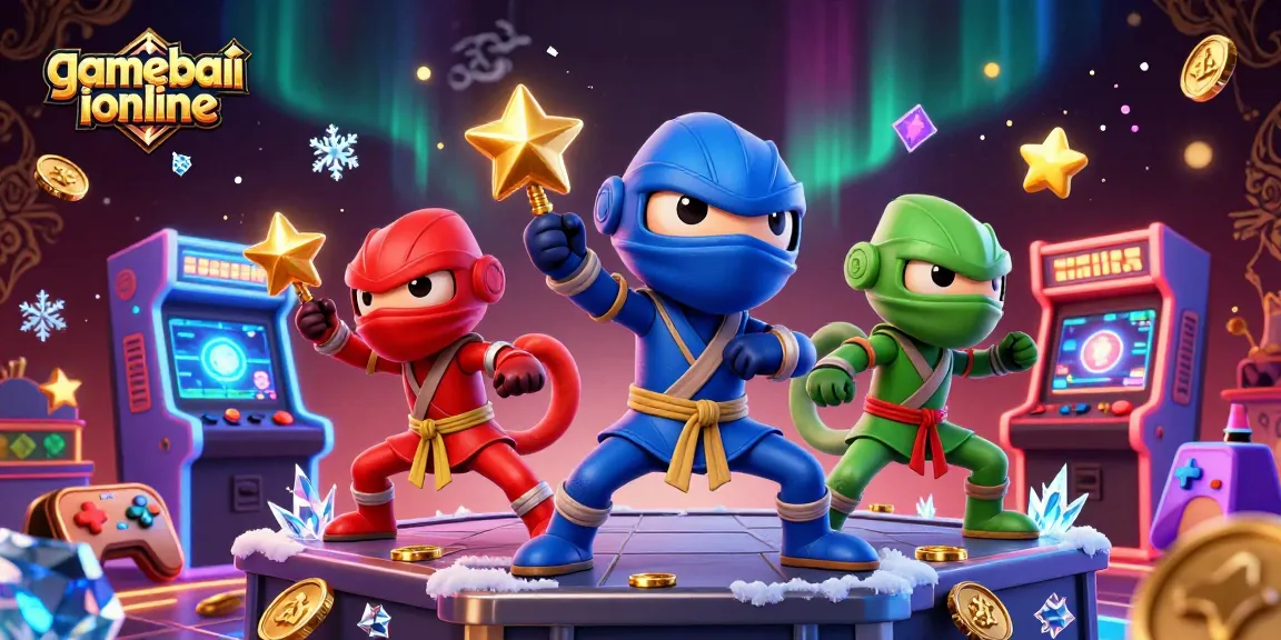 Experience gamebaiionline's excitement as chameleon ninjas showcase their skills in a vibrant casino-themed illustration.