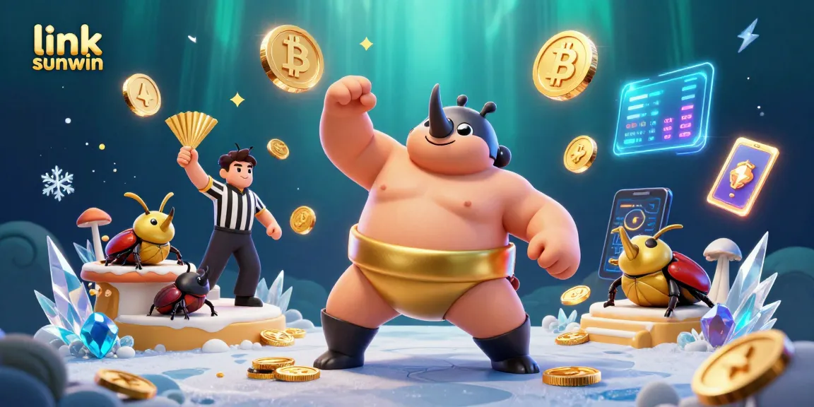 Experience the thrill of link sunwin as a sumo beetle champion triumphs with golden coins flying.
