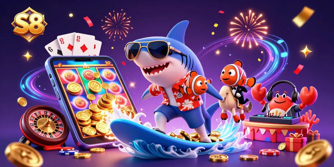Immerse in the thrilling S8 casino experience with a vibrant, dynamic illustration of gaming fun.