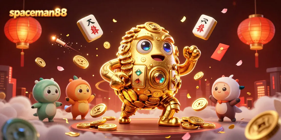 Engage with spaceman88 in a vibrant casino atmosphere filled with golden golems and festive elements.