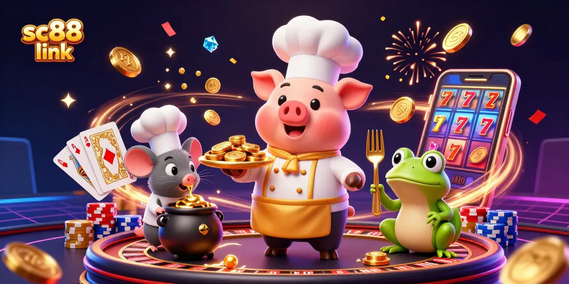 Experience thrilling gameplay with sc88 link featuring a chef pig serving gold coins amidst dynamic casino elements.