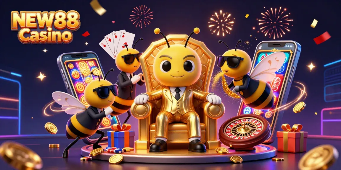 Engage with thrilling games at NEW88 Casino amid vibrant 3D visuals and festive elements.